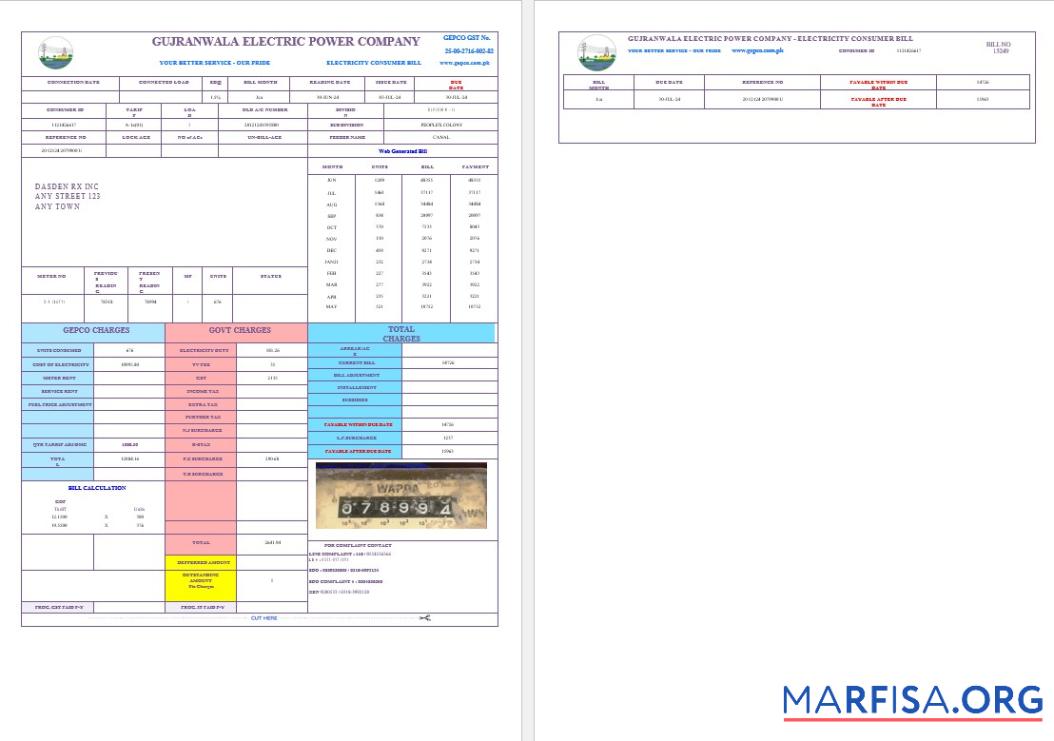 Downloadable PAKISTAN GUJRANWALA ELECTRICPOWER business utility bill Word and sample