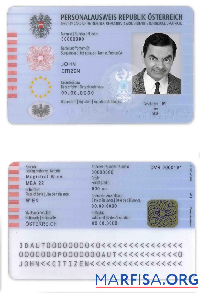 Printable Austria ID template