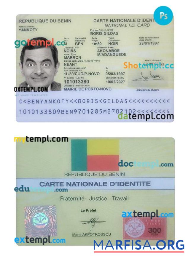 Realistic Benin ID Card download for verification