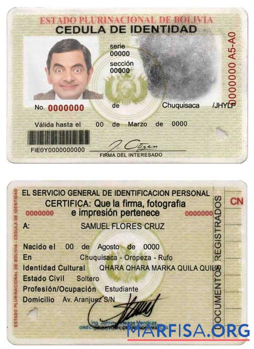 Printable Bolivia ID template