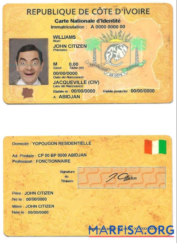 Realistic Cote D’Ivoire ID example