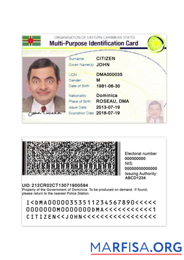 Blank Eastern Caribbean States Multi Purpose Indentification Card template