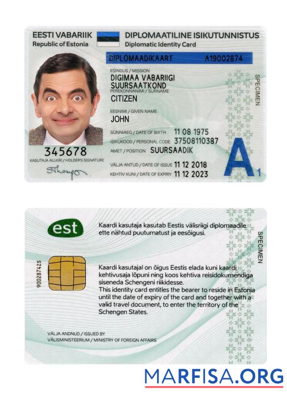 Downloadable Estonia Diplomatic ID Card 2018 Present download for verification