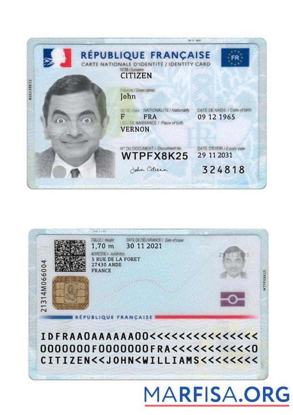 Realistic France ID Card 2021 Present Version 2 real example