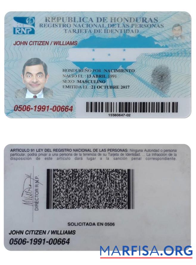 Blank Honduras Id example