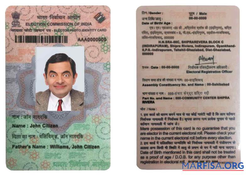 Realistic India Election ID sample