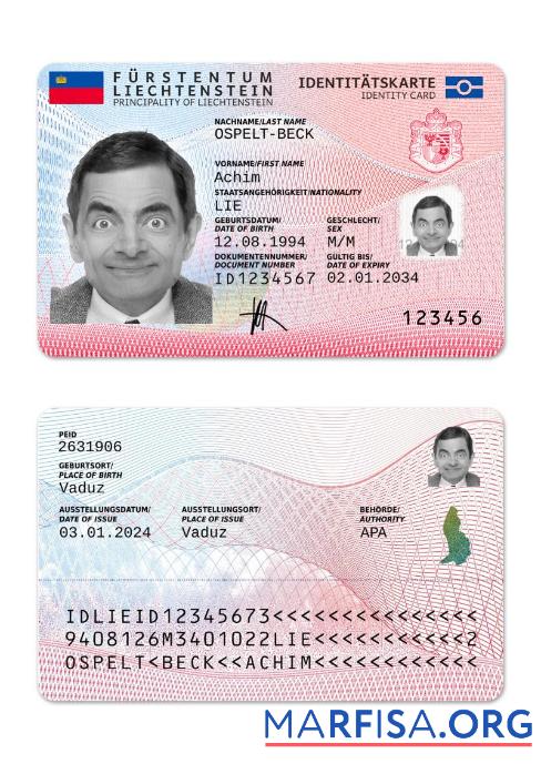 Realistic Liechtenstein ID Card 2024 Present real example