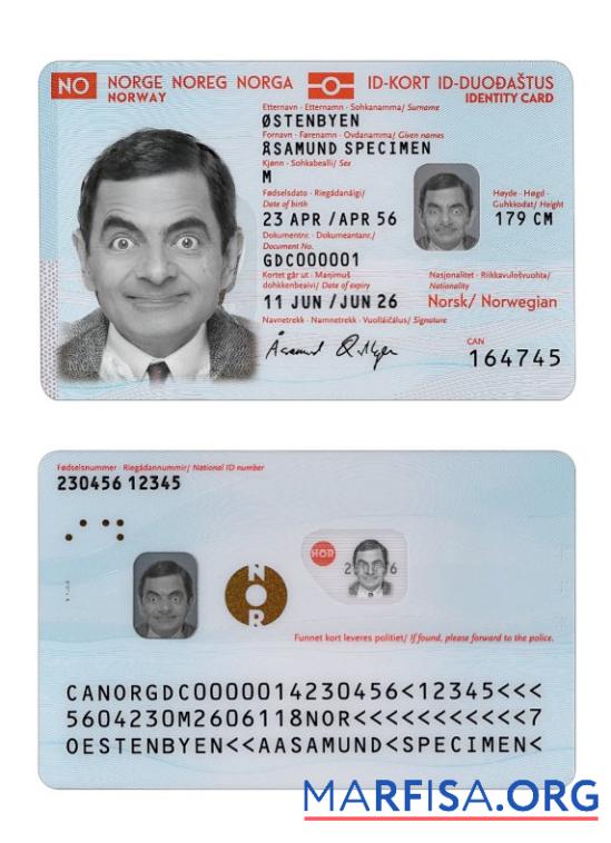 Printable Norway ID Card 2021 Present template