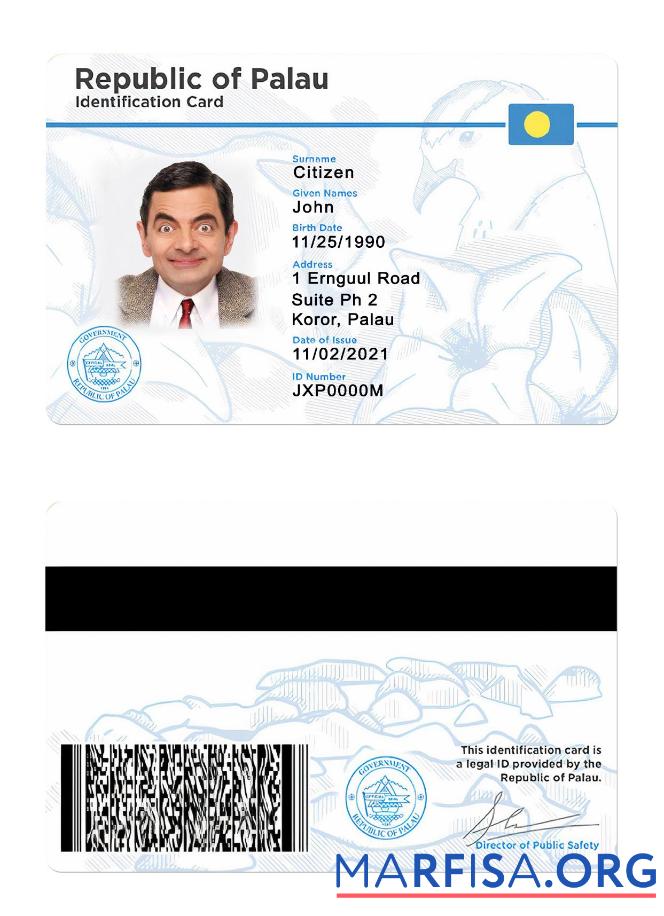 Printable Palau ID Card real example