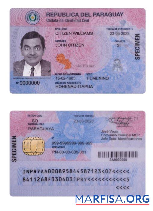 Realistic Paraguay ID Card 2023 Present example