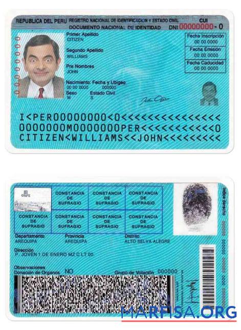 Realistic Peru Identity Card, Version 2 template