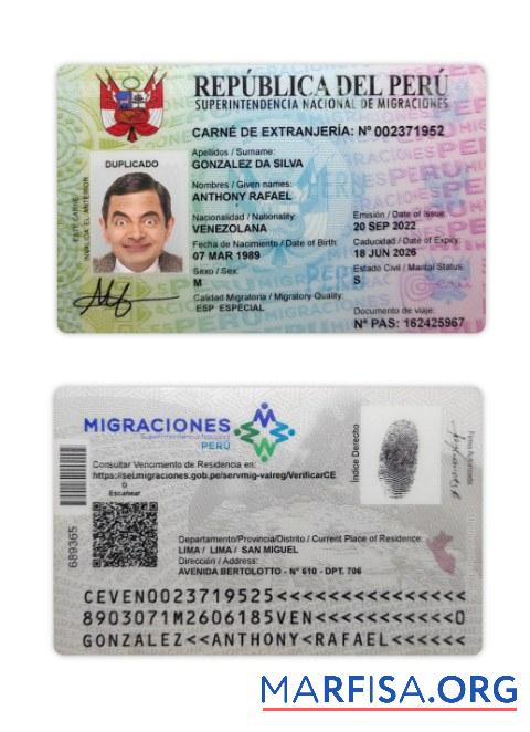 Downloadable Peru National ID Card sample