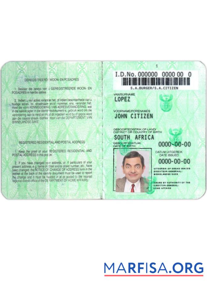 Printable South Africa ID (1986 – 2013) download for verification