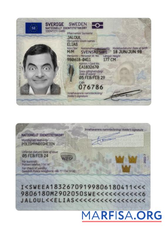 Printable Sweden ID Card 2024 Present real example