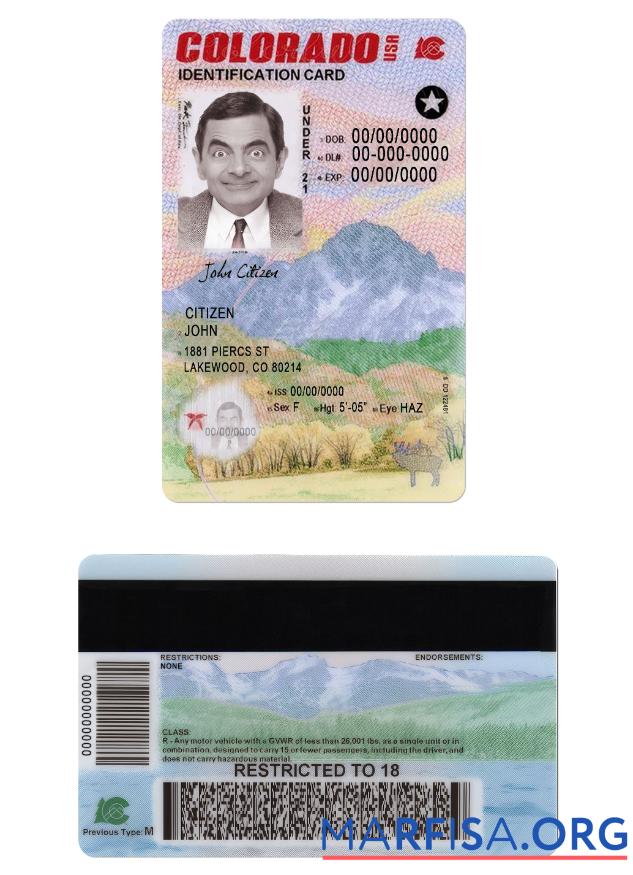 Downloadable USA Colorado ID Card Under 21 real example