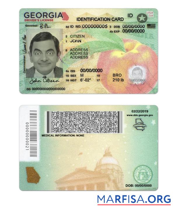 Blank USA Georgia ID Card Version 2 real example