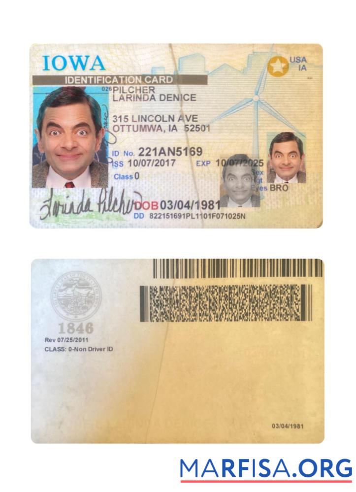 Blank USA Iowa ID Card real example