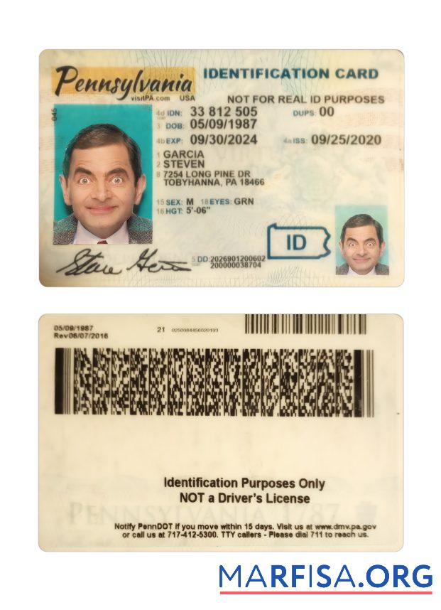Realistic USA Pennsylvania ID Card download for verification
